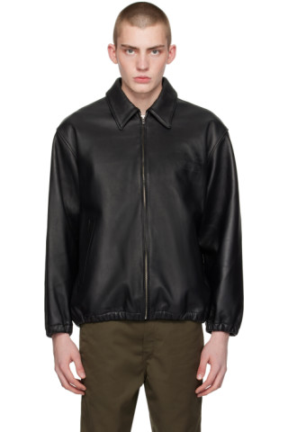 Black Embroidered Leather Jacket by WACKO MARIA on Sale
