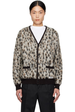 Off-White Leopard Cardigan by WACKO MARIA on Sale