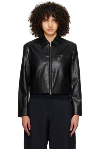 Dunst ♥ COLLARED VEGAN LEATHER BLOUSON JACKET LEATHER Black Collared Faux-Leather Jacket by Dunst on Sale