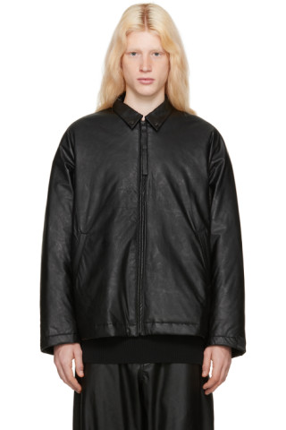 N.Hoolywood - Black Darted Faux-Leather Jacket