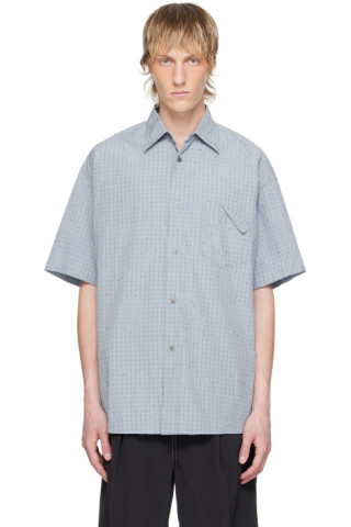 トップス YOKE 25AW Needlepunched Plaid Shirt NAVY Needlepunched