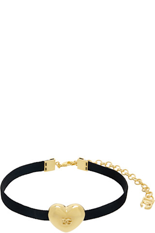 【DOLCE&GABBANA】DG ロゴ ハート ベルベットリボン チョーカー Dolce&Gabbanaのブラック&ゴールド DG ロゴ ハート ベルベット