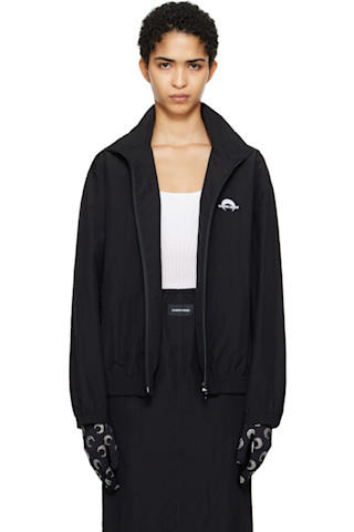 Black 'MS Sport' Nylon Track Jacket by Marine Serre on Sale Black 'MS Sport' Nylon Track Jacket by Marine Serre on Sale