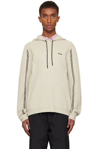 【関税込み】BOSS ベージュ レギュラーフィット ニットフーディ BOSSのベージュ レギュラーフィット ニットフーディがセール中