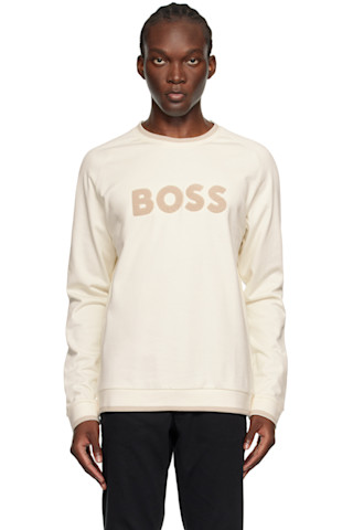 【関税込み】BOSS ベージュ ロゴアップリケ スウェットシャツ 242085M204002_1.jpg