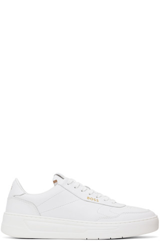 スニーカー BOSS Logo-Plaque Leather Sneakers White White Leather Logo Sneakers by BOSS on Sale