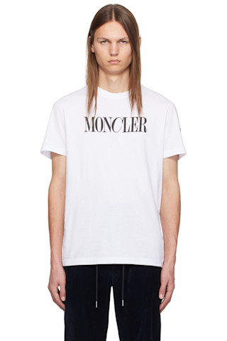 Moncler: White Logo-Printed T-Shirt | SSENSE