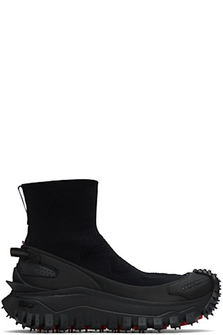 【MONCLER】TRAILGRIP ニット ハイトップ トレーナー Moncler: Black Trailgrip Knit High Top Sneakers | SSENSE