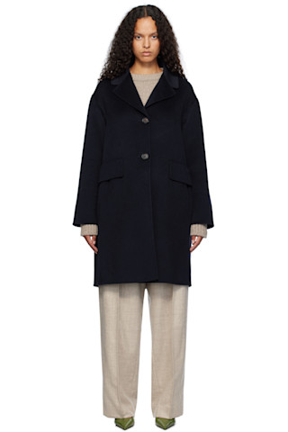 【関税込み】Max Mara ネイビー ミディ シングルブレスト コート Max Maraのネイビー ミディ シングルブレスト コートがセール中