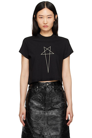 Black Porterville Cropped Small Level T-shirt by Rick Owens Black Porterville Cropped Small Level T-shirt by Rick Owens
