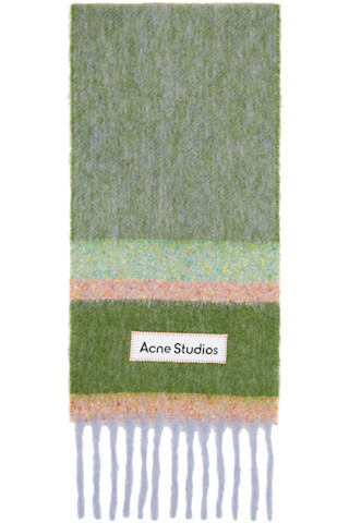 【関税込み】Acne Studios グリーン フリンジ ロゴ マフラー Acne Studiosのグリーン フリンジ ロゴ マフラーがセール中