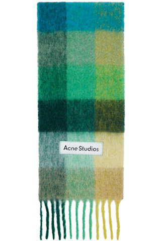 Acne Studios: Green & Blue Mohair Checked Scarf | SSENSE Acne Studios: Green & Blue Mohair Checked Scarf | SSENSE