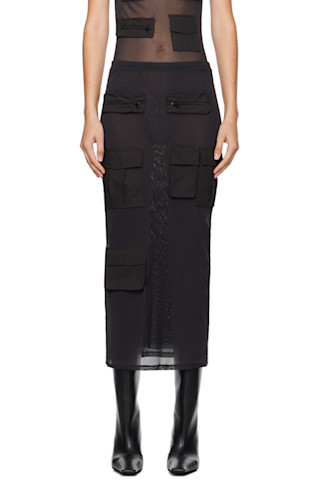 【Acne Studios】カーゴスカート Acne Studiosのブラック カーゴ メッシュ マキシスカートがセール中