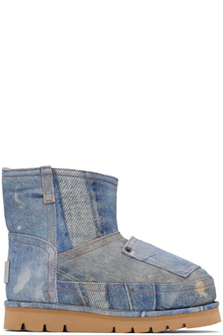 【ACNE STUDIOS】Shearing denim boots ブーツ Blue Batter Low Print Denim Boots by Acne Studios on Sale