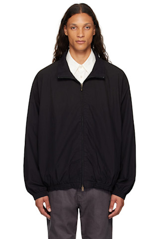 Acne Studios: ブラック ロゴプリント ジップアップジャケット Acne Studios: ブラック ロゴプリント ジップアップジャケット