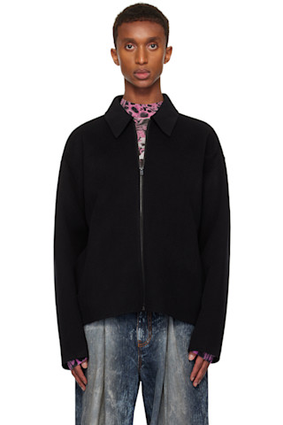 Acne Studios: ブラック ウール ジップアップジャケット Acne Studios: ブラック ウール ジップアップジャケット