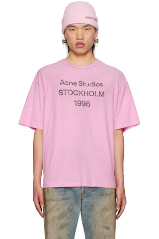 Acne Studios: Pink Printed Logo T-Shirt | SSENSE Acne Studios: Pink Printed Logo T-Shirt | SSENSE