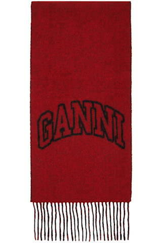 【関税込み】Scarf - Ganni - Synthetic - Red Red Fringed Wool Scarf by GANNI on Sale