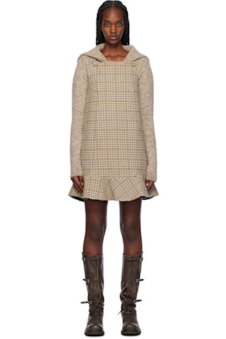 knee length dresses for ladies Black and White Houndstooth Turtleneck Mini Dress L - Black/White | Rachel Antonoff - L main image 1