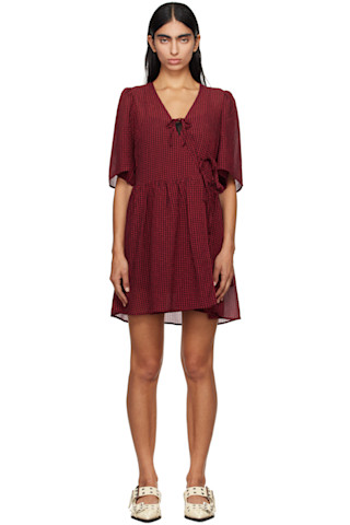 Red & Black Tie String Wrap Minidress by GANNI on Sale