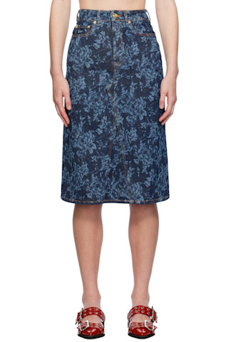 Blue Lazer Denim Midi Skirt by GANNI on Sale