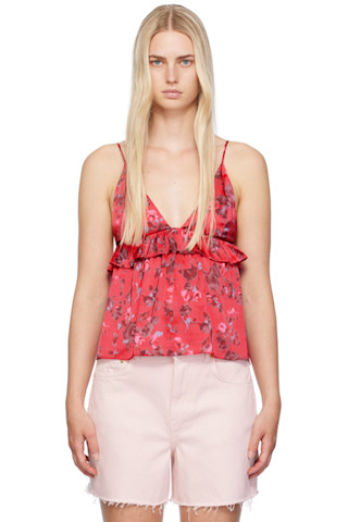 GANNI: Pink Floral Camisole | SSENSE