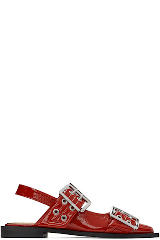 【関税込み】GANNI レッド Wide Welt Buckle フラットシューズ GANNIのレッド Wide Welt Buckle フラットシューズがセール中