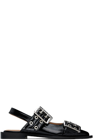 Black Feminine Buckle Ballerina Flats by GANNI on Sale Black Feminine Buckle Ballerina Flats by GANNI on Sale