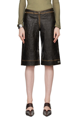 【関税込み】KNWLS ブラック Nihil レザーショートパンツ Brown SLK Leather Shorts by KNWLS on Sale