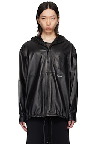 Helmut Lang: ブラック フード レザージャケット | SSENSE 日本 Helmut Lang: ブラック フード レザージャケット | SSENSE 日本