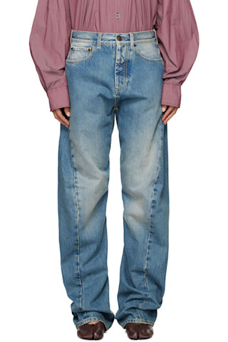 Maison Margiela: ブルー ダイアゴナル シーム ジーンズ Maison Margiela: ブルー ダイアゴナル シーム ジーンズ