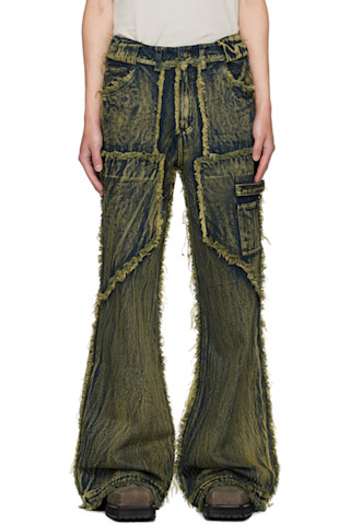 Green & Blue Flared Jeans by NO/FAITH STUDIOS on Sale Green & Blue Flared Jeans by NO/FAITH STUDIOS on Sale