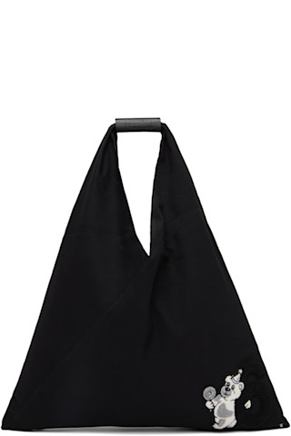 Black Jersey Patch Classic Triangle Tote by MM6 Maison Black Jersey Patch Classic Triangle Tote by MM6 Maison