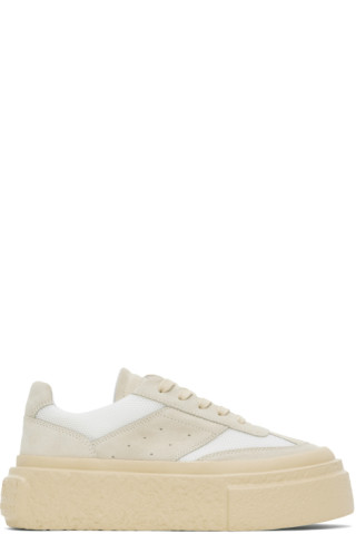Off-White & Beige Gambetta Lace-Up Platform Sneakers by MM6 Off-White & Beige Gambetta Lace-Up Platform Sneakers by MM6