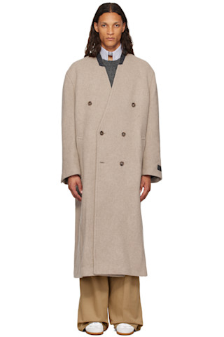 マルジェラ　ベージュ ウール混合 ロングコート MM6 Maison Margielaのベージュ ウール コートがセール中