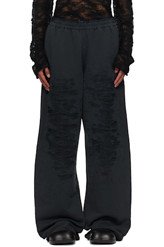 MM6 Maison Margiela: ブラック ディストレス スウェットパンツ 