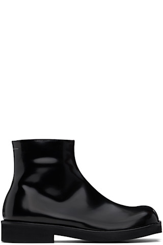 MM6 エムエムシックス ブーツ 黒 UK4(22.5cm位) 2122625J0193 Black Polished Leather Boots by MM6 Maison Margiela on Sale