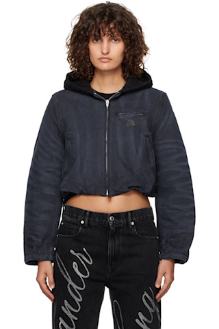 alexanderwang.tのネイビー パデッド ジップアップ フードジャケットが