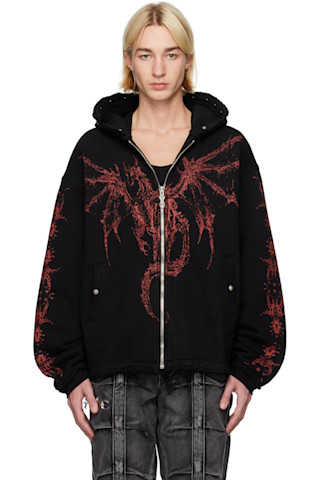 Thug Club: Black Dragon Stud Zip-Up Hoodie | SSENSE Thug Club: Black Dragon Stud Zip-Up Hoodie | SSENSE