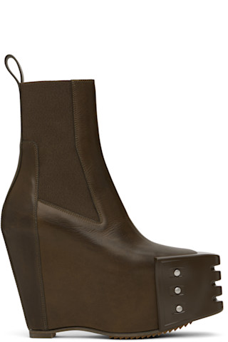 Rick Owens カーキ Porterville チェルシーブーツ 厚底 Rick Owensのカーキ Porterville Grilled ウェッジ ビートル