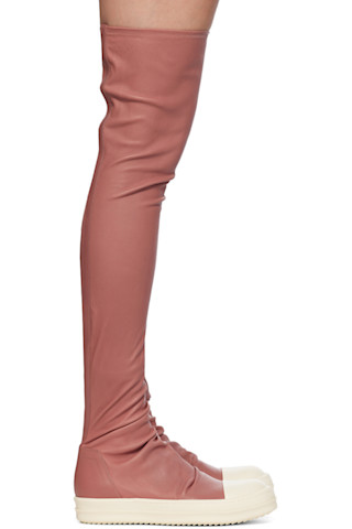 【正規品】 Rick Owens ピンク ストッキングロングブーツ Rick Owensのピンク Porterville Rider Stocking ロングブーツが