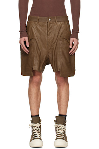 【RICK OWENS】Hollywood Fog Boxer レザーショートパンツ Black Hollywood Fog Boxer Denim Shorts by Rick Owens DRKSHDW