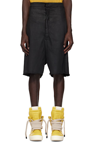 RICK OWENS◆ハイウエスト フォイルデニムショートパンツ Rick Owensのブラック Porterville カットオフ デニムショート