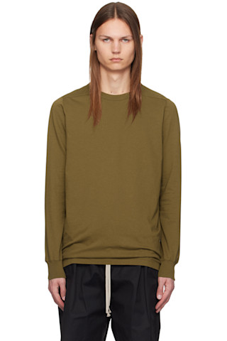 【関税込み】Rick Owens カーキ Porterville Basic 長袖Tシャツ Rick Owensのカーキ Porterville Classic 長袖Tシャツがセール中