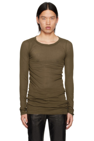 【関税込み】Rick Owens カーキ Porterville Double 長袖Tシャツ Rick Owensのカーキ Porterville リブ 長袖Tシャツがセール中