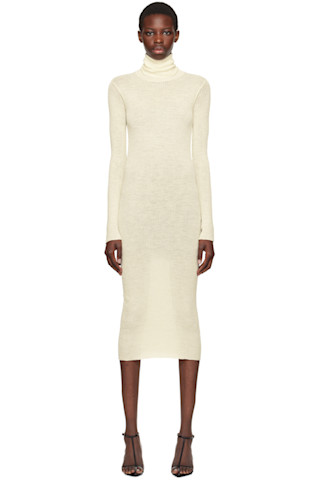 ワンピース Jil Sander Ivory Wool Sweater Dress Off-White Ribbed Midi Dress by Jil Sander on Sale