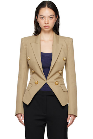 【関税込み】Balmain ベージュ 6つボタン テーラードジャケット 242251F057008_1.jpg