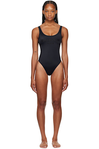 BALMAIN ツヒス水着 BKBV622500 001 Black Logo Swimsuit by Balmain on Sale