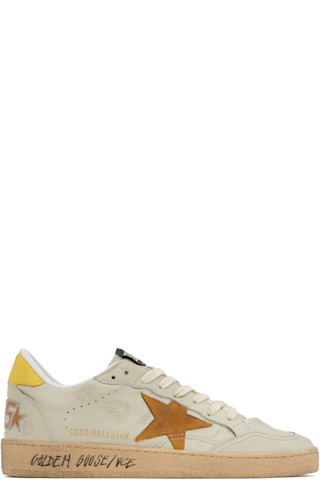Golden Ball Star Sneakers 関税送料無料 Golden Goose: Off-White & Yellow Ball Star Sneakers | SSENSE