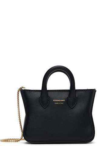 【FERRAGAMO】ブラック ミニ トートバッグチャーム コインポーチ Ferragamoのブラック ミニ トートバッグ チャーム コインポーチ